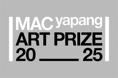 White and black MAC yapang Art Prize 2025 logo on grey background